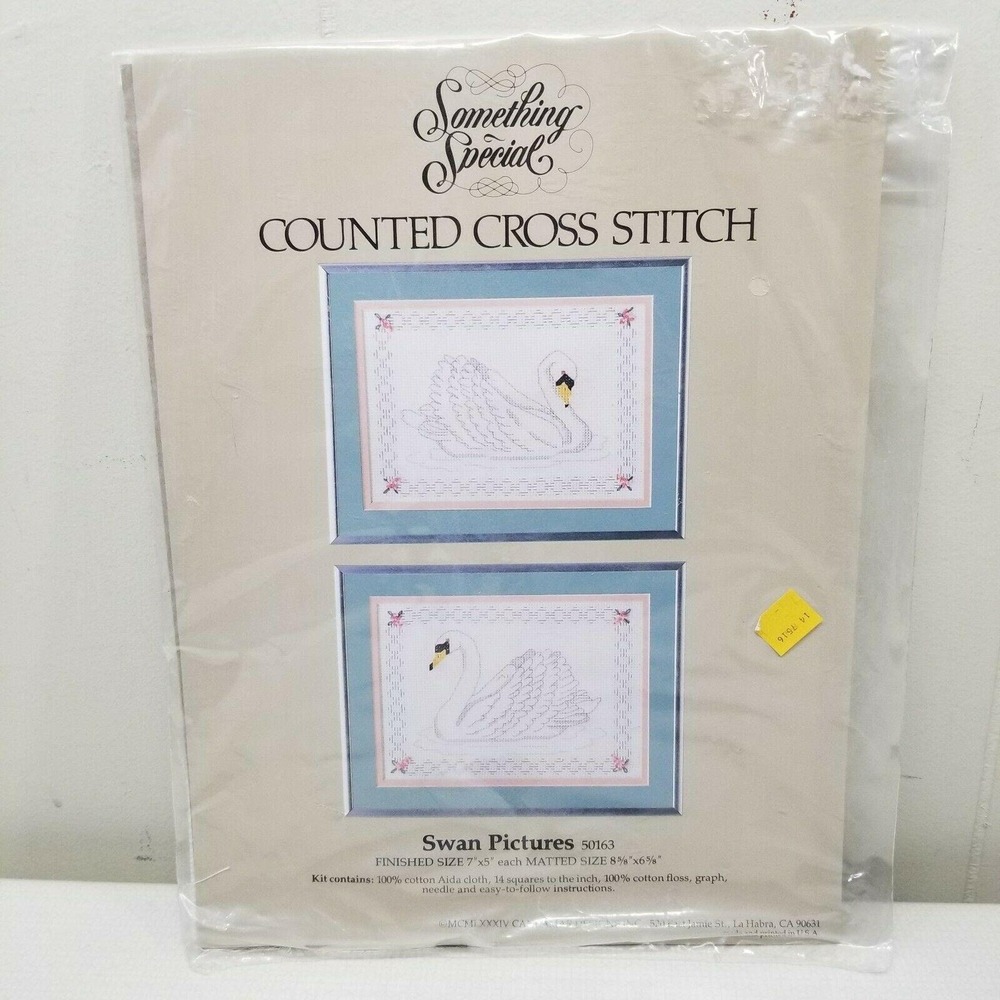 Something Special Counted Cross Stitch Kit 2 Swan Pictures 7x5 in Craft USA 1984